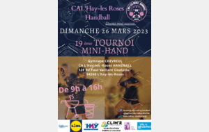  19ème TOURNOI MINIHAND du 26 mars 2023